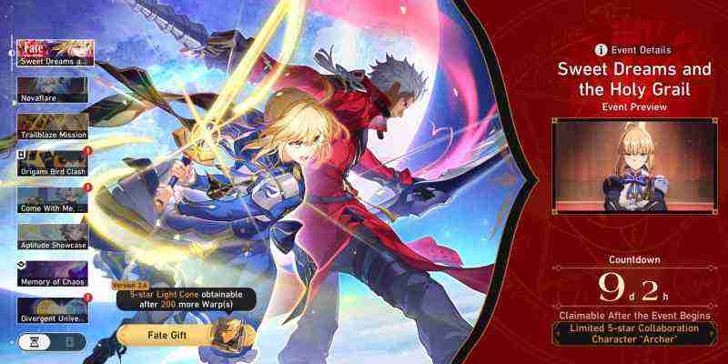 Дата выхода коллаборации Fate (баннер Saber & Archer) в Honkai Star Rail