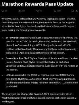 Компания Bungie представила новые косметические предметы для пропуска Marathon Rewards Pass после негативной реакции публики.