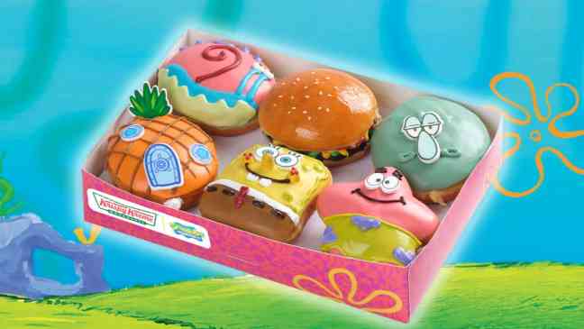 Компания Krispy Kreme выпустила коллекцию, посвященную Губке Бобу Квадратные Штаны, в которую входит пончик в виде крабсбургера.
